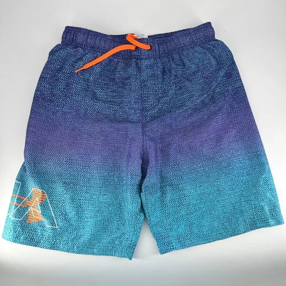 Under Armour Boys Swim Trunks YXL Blue orange Lined Mesh Shorts